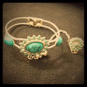 Turquoise green bangle with ring