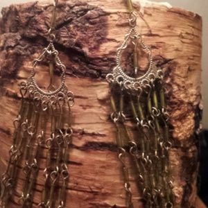 Green beaded dangle earring