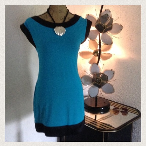 Teal blue & black dress