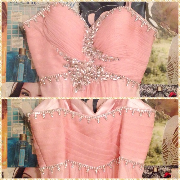 Pink Jeweled Floor Length Prom Dress - Picture 2 of 2
