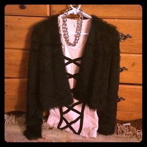 Black fringed jacket Kardashian Kollection  XS