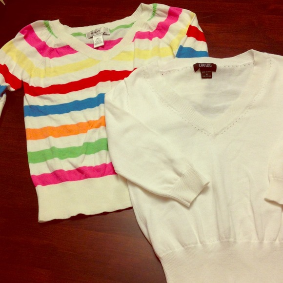 Striped and plain white sweater, size med