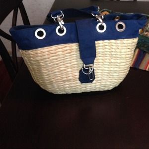 Vintage Straw navy blue purse