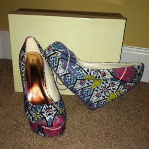 Grey Multi Color Wedge Heel