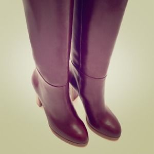 Zara Red burgundy oxblood knee high Leather Boots