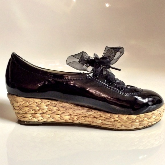 💗 Black Lace Straw Platform Espadrilles Shoes