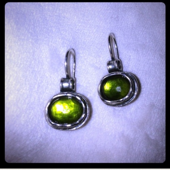 Silpada sterling silver earrings with green stone.
