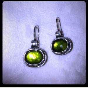 Silpada sterling silver earrings with green stone.