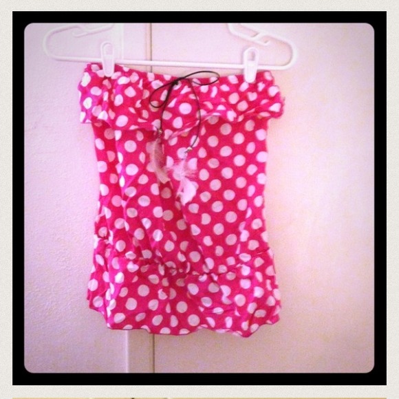 Analogy rayon pink with white polka dot tube top M