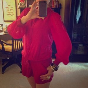 Fushchia romper shorts with arm slits
