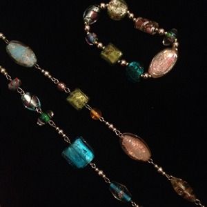 Multi colored long necklace with bracelet