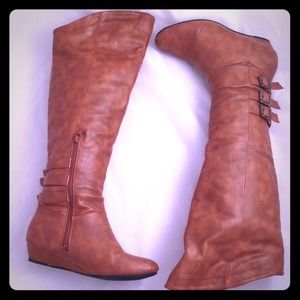 Thigh high hidden heel boots
