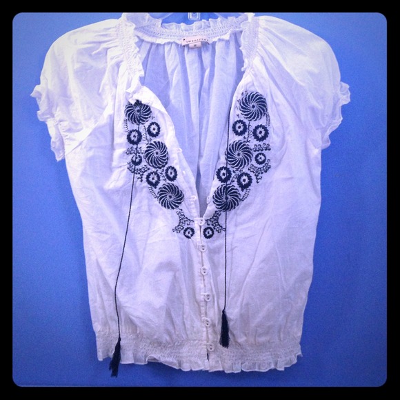 Embroidered short sleeve peasant top blouse