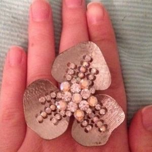 Flower and rhinestone ring