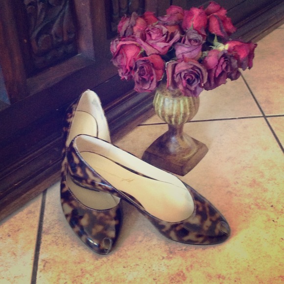 Flat peep toe leopard shoes.