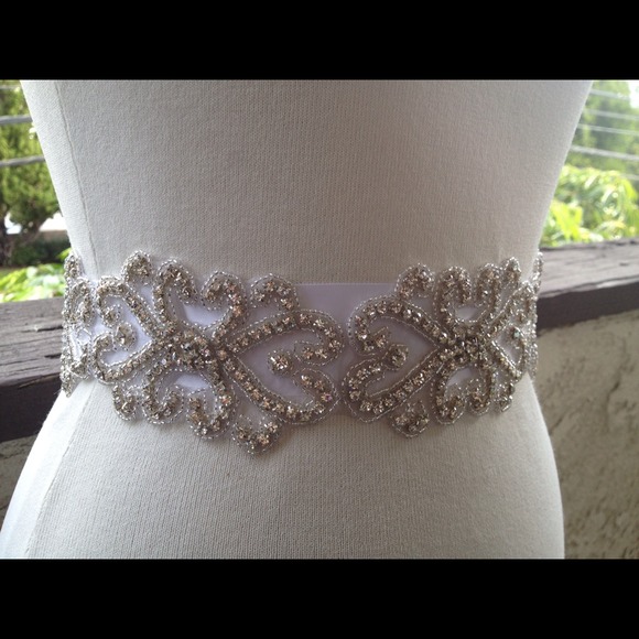 Bridal wedding sash belt matchin garter rhinestone
