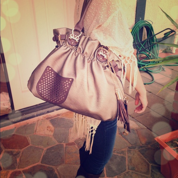 Slouchy grey metallic handbag!