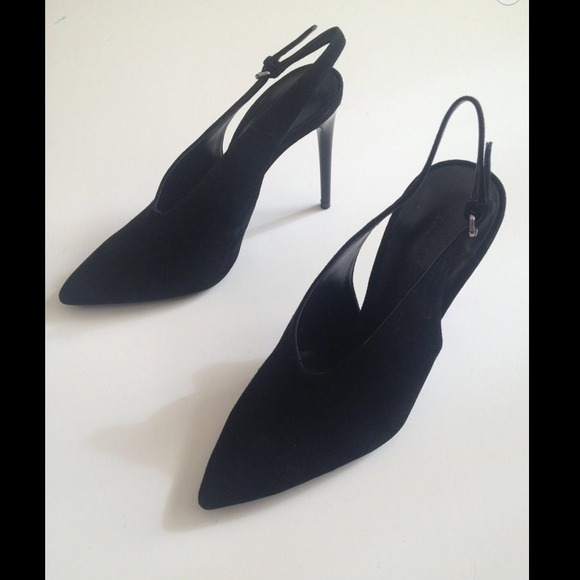 Zara Black Suede Sling back Heels size 6.5