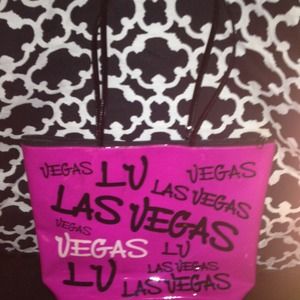 Patent leather hot pink & black Vegas tote bag