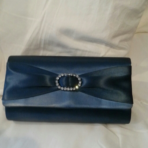 Satin sapphire blue evening clutch
