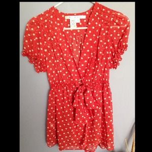 Sheer red polkadot top with tie