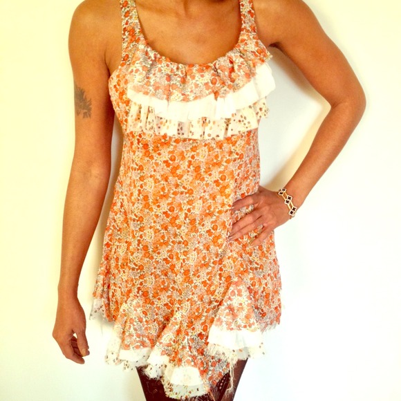 Vintage Flower Orange Dress