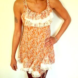 Vintage Flower Orange Dress
