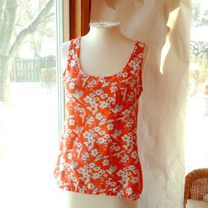 Orange white floral print tank