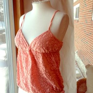 Salmon lace spaghetti string tank top