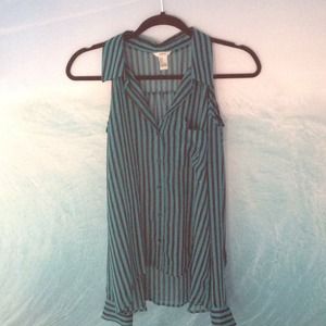 Striped Shoulder Cut-Out Blouse