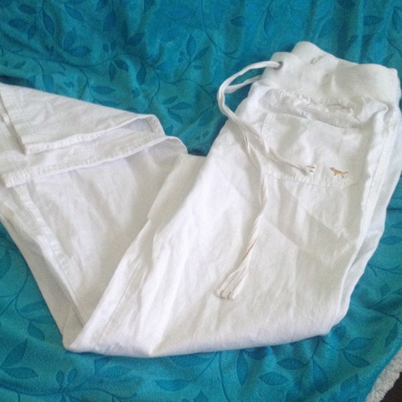 PINK white linen pants