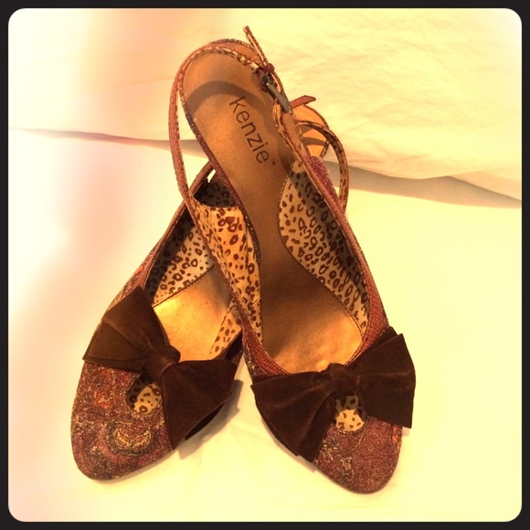 Kenzie brocade wedge sling-backs