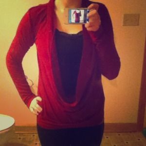 Red, long sleeved shirt. Scoop neck