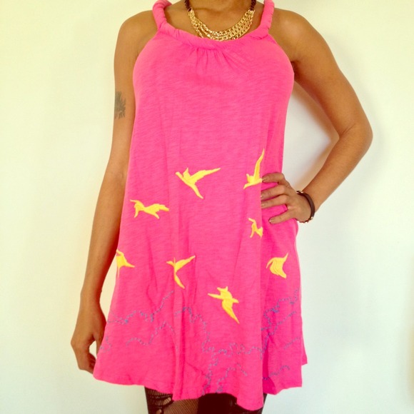 Pink dress w/Yellow birds