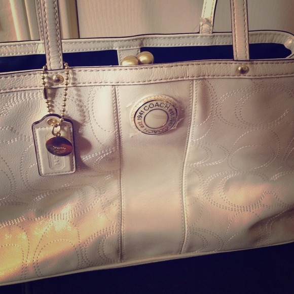 Coach white purse monogram print