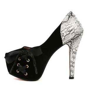 Sexy Women's Pumps W/Snake Veins & Lace-Up Design