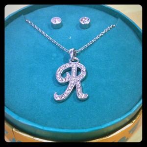 R Initial Necklace and Earrings