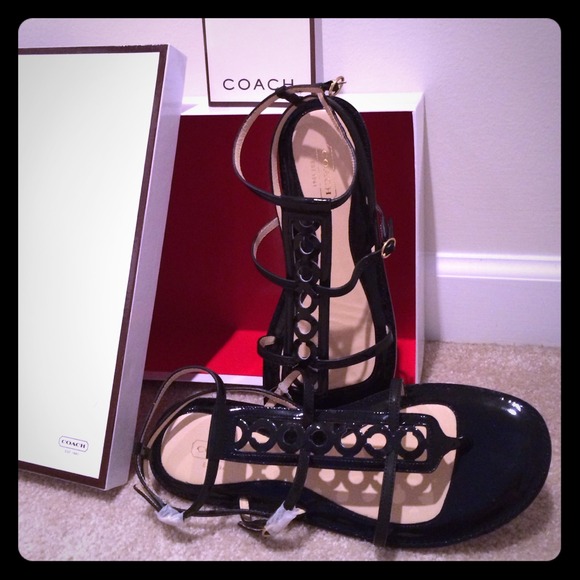 COACH NIB soft patent strappy sandals