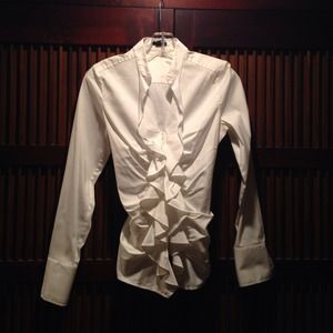 White button down blouse with ruffle