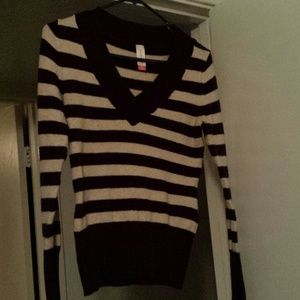 Brown and Tan Striped V Neck sweater top