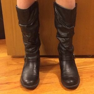 Mid-calf synthetic "leather" boots