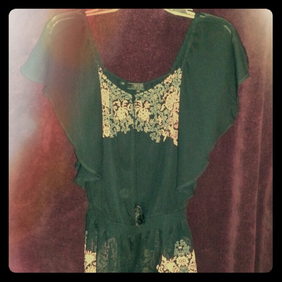 Guess can sheer black detailed blouse. Spring in.