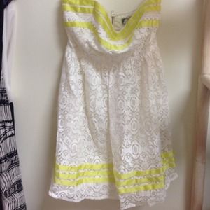 Strapless white lace dress