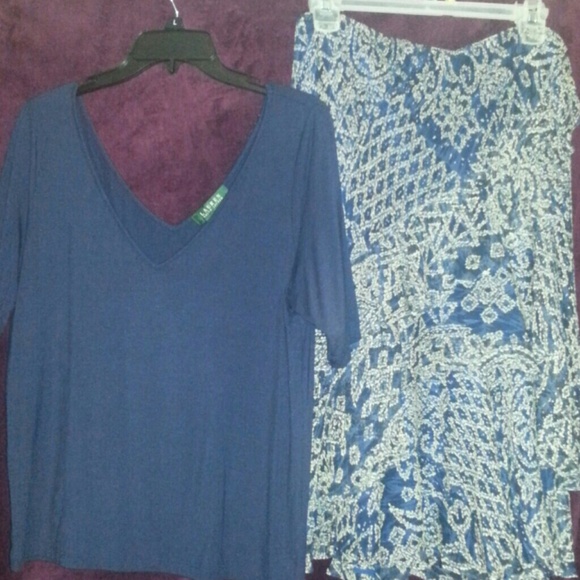 Ralph Lauren Skirt and Blouse sz Lg top med skirt