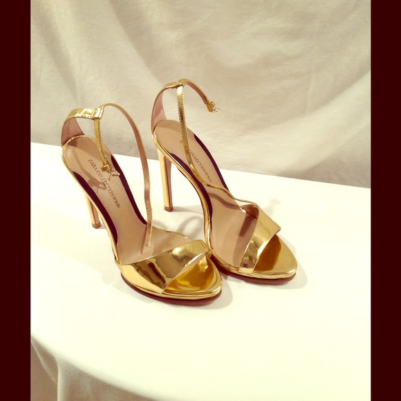*RESERVED* Zara Gold Ankle Strap High Heel Sandal