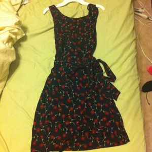 black dress with red floral