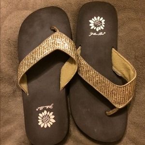 Bronze sparkly Yellow Box flops