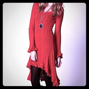 Free People Waterfall Sweater Dress Cayenne Rare!