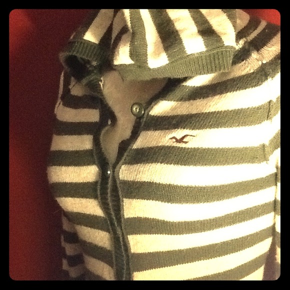 Hollister,M,Olive/Ivory,Striped,Hooded,Sweater