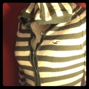 Hollister,M,Olive/Ivory,Striped,Hooded,Sweater